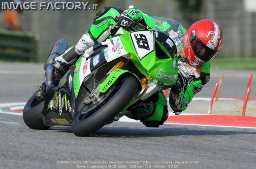 2009-09-26 Imola 0962 Variante alta - Superbike - Qualifyng Practice - Luca Scassa - Kawasaki ZX 10R